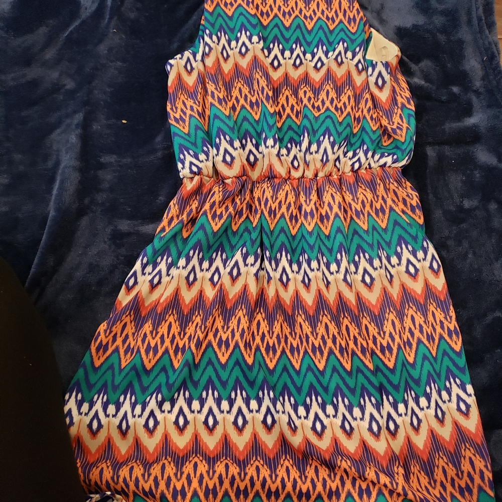 Blue Rain Geometric Pattern Mini Dress - Medium